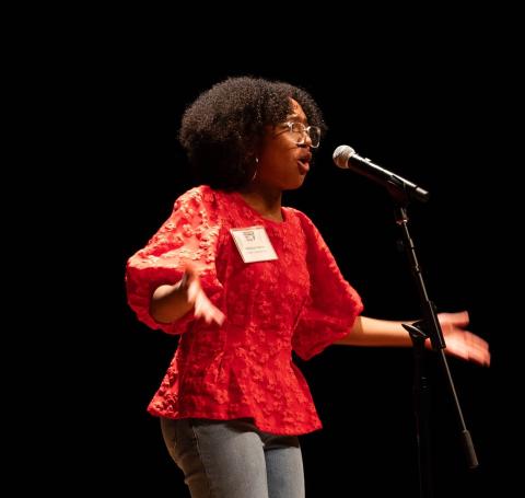 Madison Harris, performing at 2024 Poetry Out Loud Maryland state competition